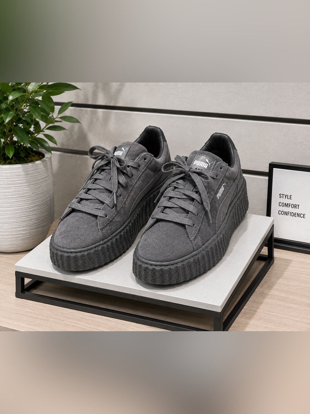Puma Women's Gray Low-Top Suede-Style Sneakers